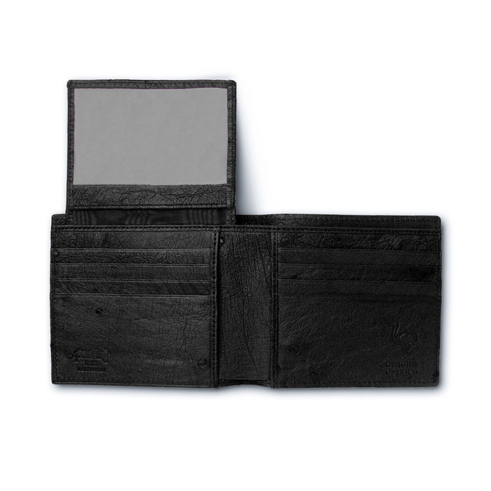 Ferrini Unisex Black Leather Full Quill Ostrich Billfold Wallet