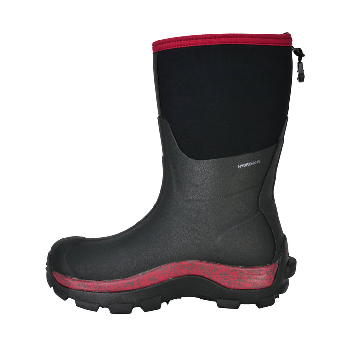 Dryshod Womens Arctic Storm Mid Black/Cranberry Neoprene Extreme-Cold Snow Boots