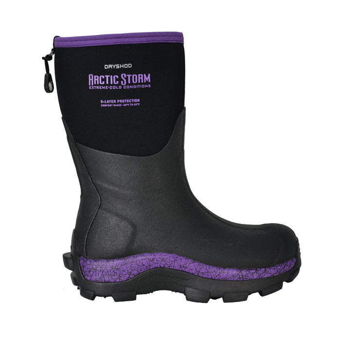 Dryshod Womens Arctic Storm Mid Black/Purple Neoprene Extreme-Cold Snow Boots