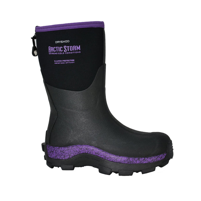 Dryshod Womens Arctic Storm Mid Black/Purple Neoprene Extreme-Cold Snow Boots