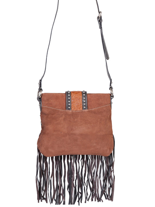 Scully Womens Brown Leather/Suede Fringe Zip Handbag