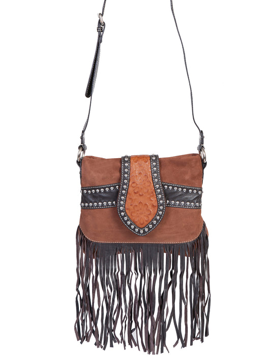 Scully Womens Brown Leather/Suede Fringe Zip Handbag