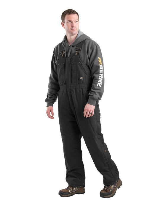 Berne Mens Heartland Insulated Washed Duck Black 100% Cotton Bib Overall