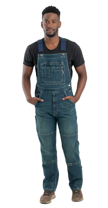 Berne Mens Granite Cotton Blend Highland Unlined Washed Flex Denim Bib Overall