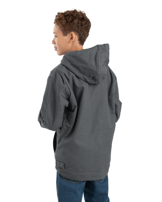 Berne Youth Unisex Sherpa-Lined Softstone Hooded Titanium 100% Cotton Jacket