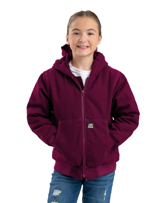 Berne Youth Unisex Highland Softstone Duck Hooded Plum 100% Cotton Jacket