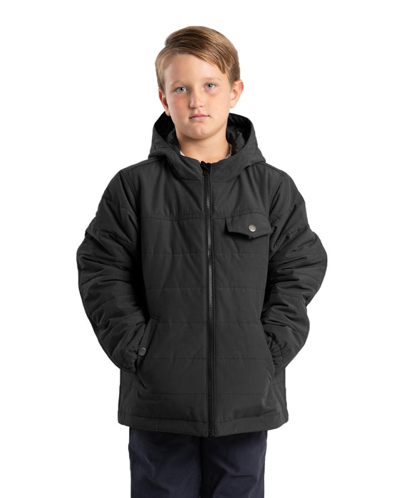 Berne Youth Girls Softstone Micro-Duck Hooded Black Cotton Blend Coat