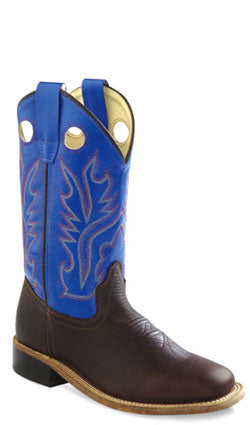 Old West Blue Childrens Boys Carona Calf Leather Square Toe Cowboy Boots