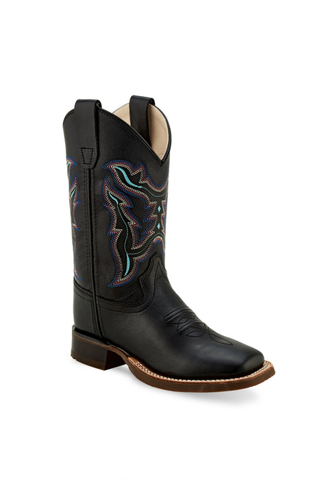 Old West Black Youth Boys Leather Western Multi-Stitch Cowboy Boots