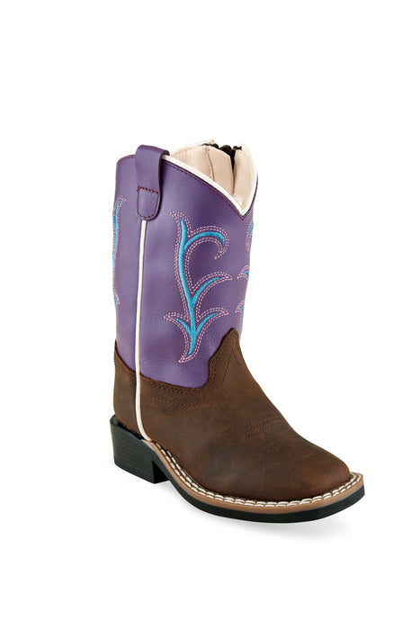 Old West Purple/Brown Toddler Girls Leather Cowboy Boots