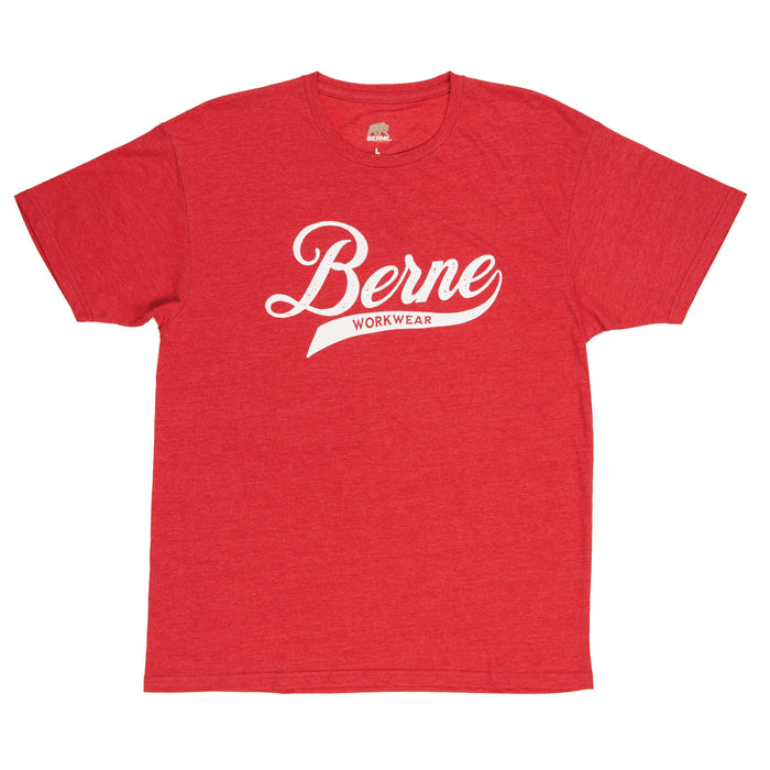 Berne Mens Deep Red Cotton Blend Script Tee S/S