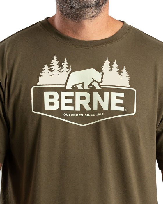 Berne Mens Outdoor Logo Cedar Green Cotton Blend S/S T-Shirt