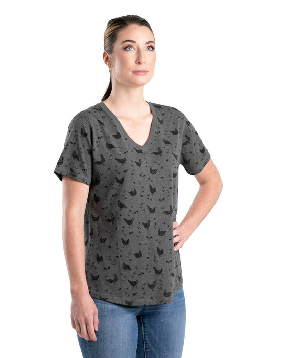 Berne Womens Performance V-Neck Chicken Print Cotton Blend S/S T-Shirt