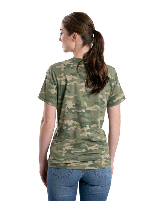 Berne Womens Performance V-Neck Forest Camo Cotton Blend S/S T-Shirt