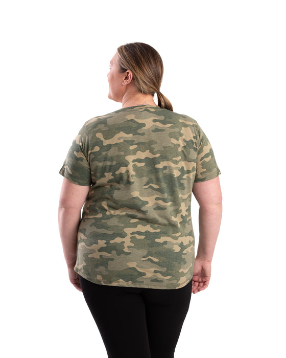 Berne Womens Performance V-Neck Forest Camo Cotton Blend S/S T-Shirt