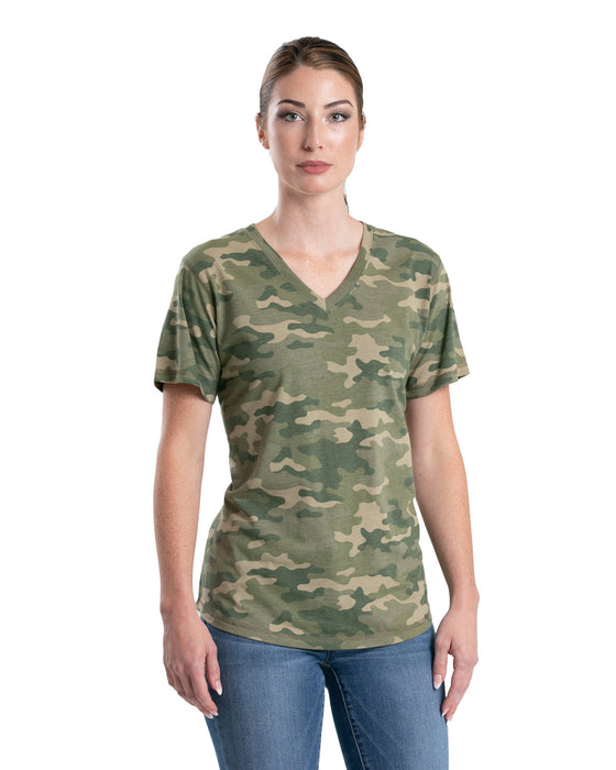 Berne Womens Performance V-Neck Forest Camo Cotton Blend S/S T-Shirt