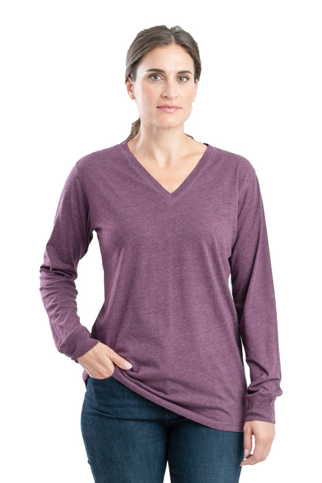 Berne Womens Performance V-Neck Mauve Cotton Blend L/S T-Shirt