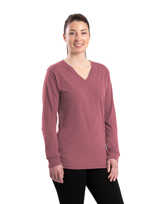 Berne Womens Performance V-Neck Mauve Cotton Blend L/S T-Shirt