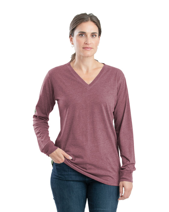 Berne Womens Performance V-Neck Mauve Cotton Blend L/S T-Shirt