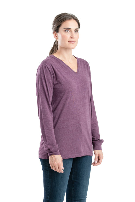 Berne Womens Performance V-Neck Mauve Cotton Blend L/S T-Shirt