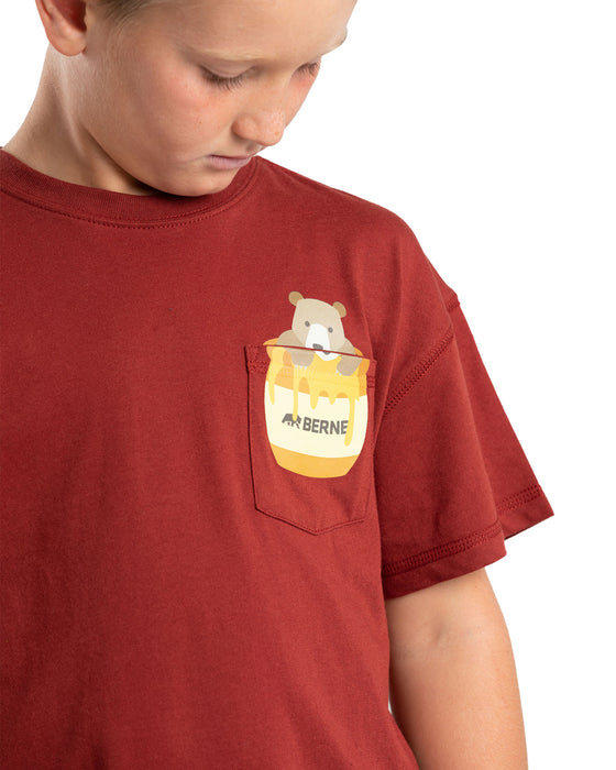 Berne Youth Unisex Honey Bear Pocket Brick Cotton Blend S/S T-Shirt