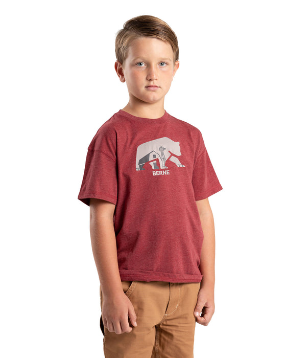 Berne Youth Unisex Big Bear Barn Dark Red Cotton Blend S/S T-Shirt