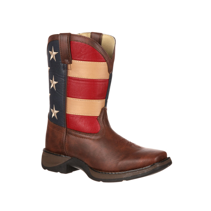 Lil' Durango Kids Boys Brown Faux Leather Union Flag Pull-On Cowboy Boots