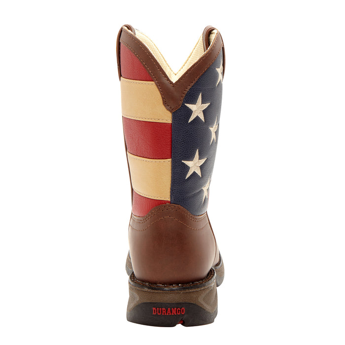 Lil' Durango Kids Boys Brown Faux Leather Union Flag Pull-On Cowboy Boots