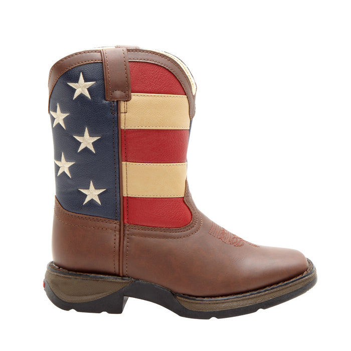 Lil' Durango Kids Boys Brown Faux Leather Union Flag Pull-On Cowboy Boots