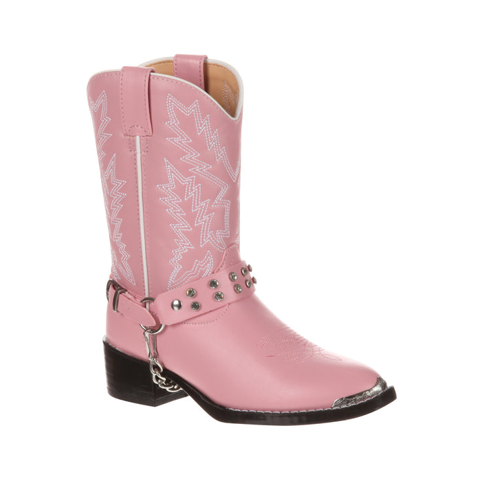 Durango Kids Girls Pink Faux Leather Chrome Harness Biker Cowboy Boots