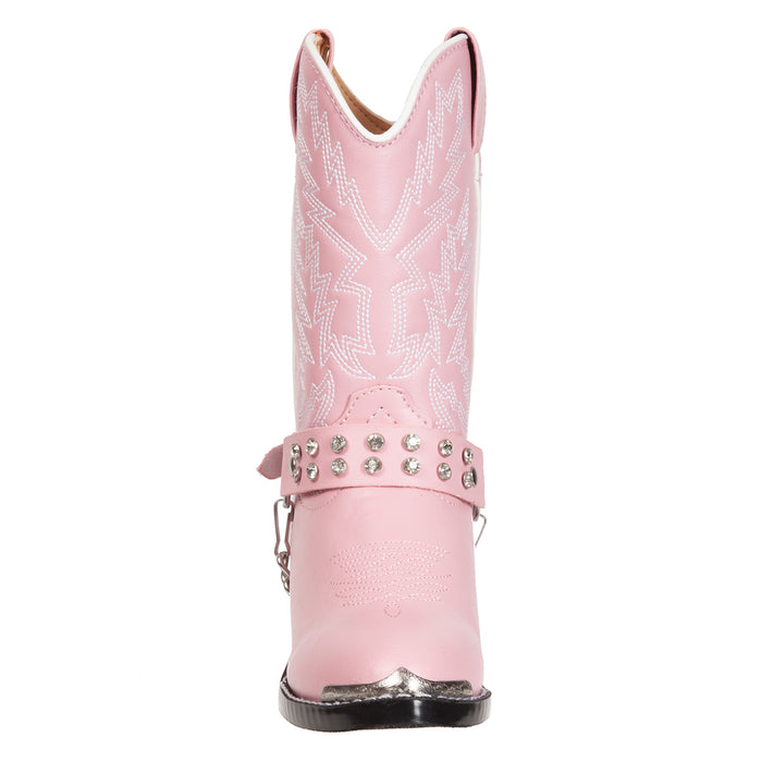 Durango Kids Girls Pink Faux Leather Chrome Harness Biker Cowboy Boots