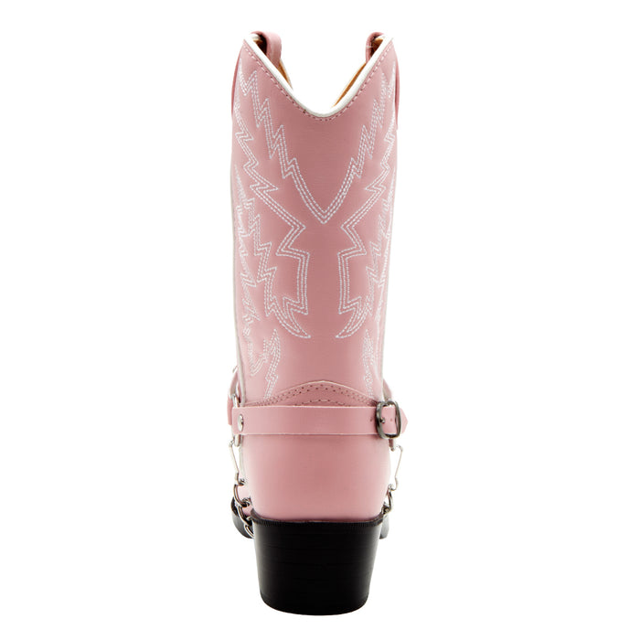 Durango Kids Girls Pink Faux Leather Harness Biker Chrome Cowboy Boots