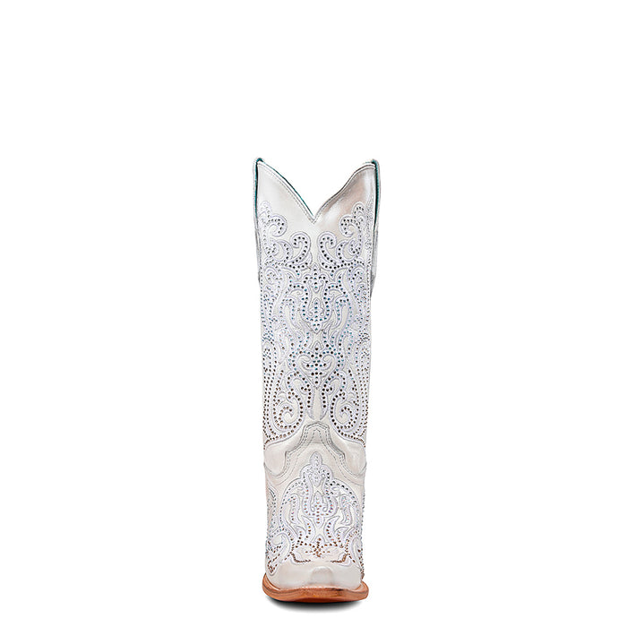 Corral Womens Tall Crystal Overlay Snip White Cowhide 13in Cowboy Boots