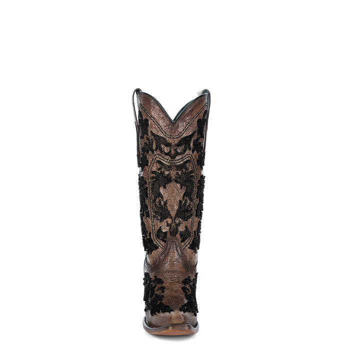 Corral Womens 3D Bristle Crackled Snip Toe Cognac Cowhide 13in Cowboy Boots