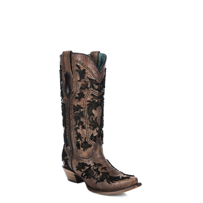 Corral Womens 3D Bristle Crackled Snip Toe Cognac Cowhide 13in Cowboy Boots