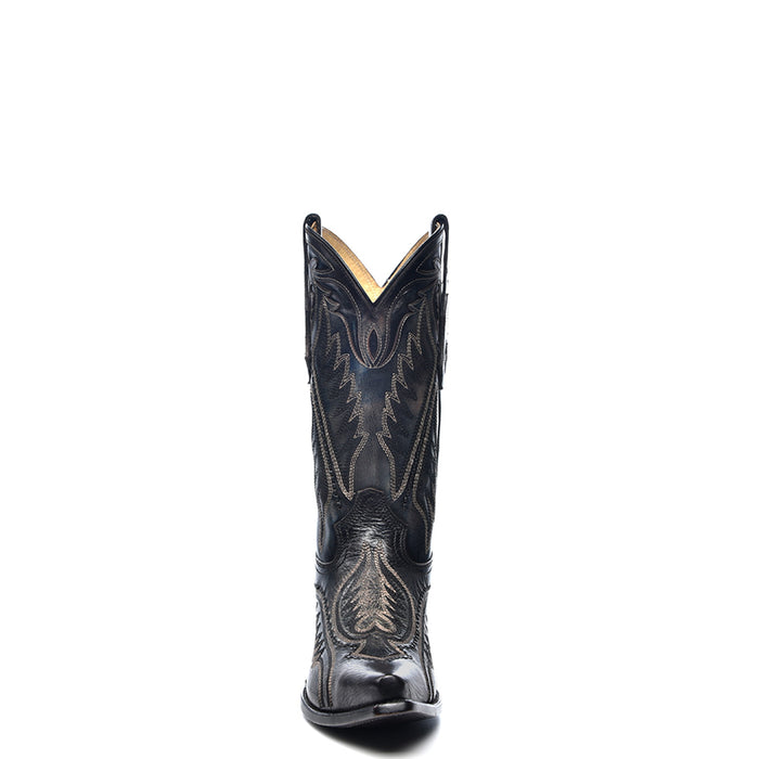 Corral Mens Woven Detail Snip Toe Black Cowhide Leather 12.5in Cowboy Boots