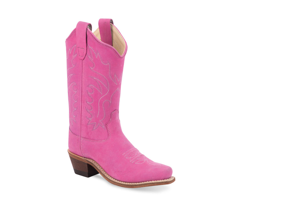 Old West Kids Girls Snip Toe Pink Leather 8in Cowboy Boots