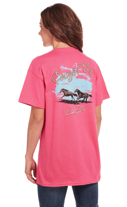 Cowgirl Up Womens Roam Free Boyfriend Pink 100% Cotton S/S T-Shirt