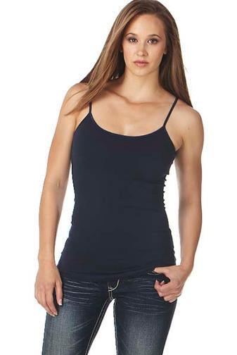 Cowgirl Up Womens Navy Cotton Blend Cami Tank Top Satin Trimmed