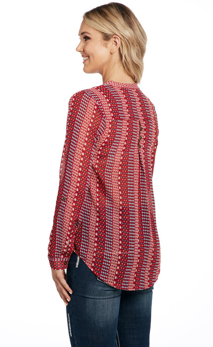 Cowgirl Up Womens Red Polyester Hi-Lo Convertible Tunic L/S