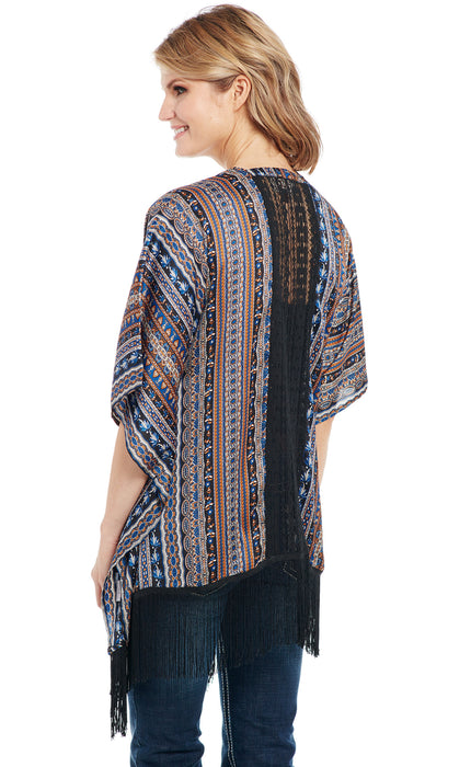 Cowgirl Up Womens Multi-Color Polyester Fringe Hem Kimono Cardigan S/S