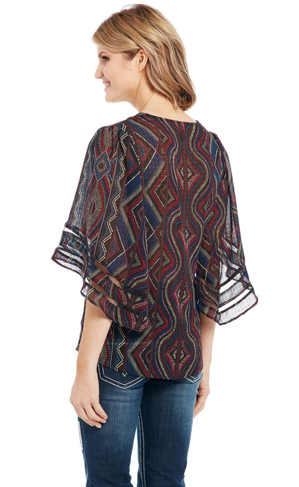 Cowgirl Up Womens Multi-Color Polyester Geometric V-Neck Tunic S/S