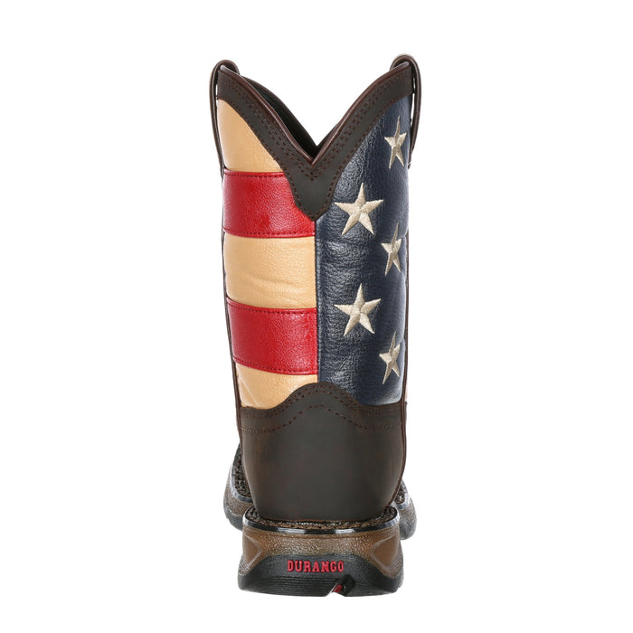 Durango Kids Unisex Lil Rebel Western Brown/Union Flag Leather Cowboy Boots