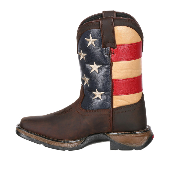 Durango Kids Unisex Lil Rebel Western Brown/Union Flag Leather Cowboy Boots