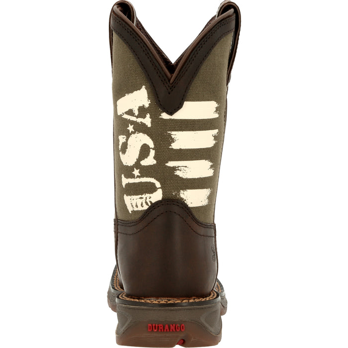 Durango Kids Unisex Lil Rebel Western Brown/Army Green Leather Cowboy Boots