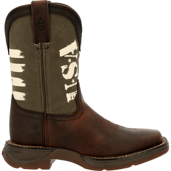 Durango Kids Unisex Lil Rebel Western Brown/Army Green Leather Cowboy Boots