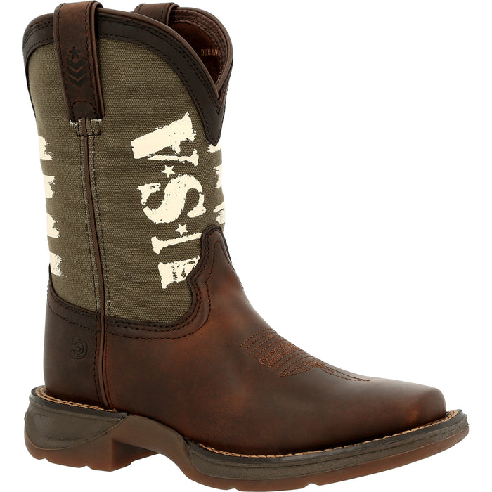 Durango Youth Unisex Lil Rebel Western Brown/Army Green Leather Cowboy Boots