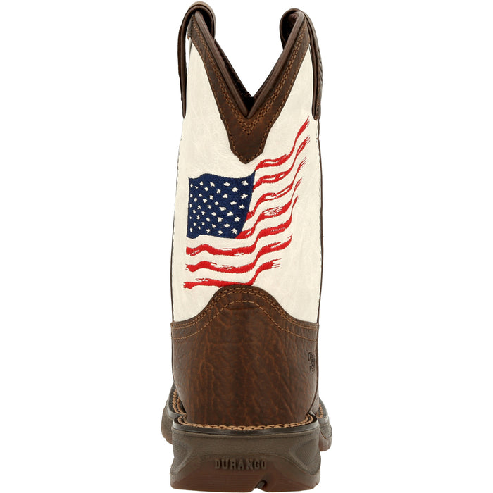 Durango Youth Unisex Lil Rebel Pull Up Flag Bay Brown/White Leather Cowboy Boots