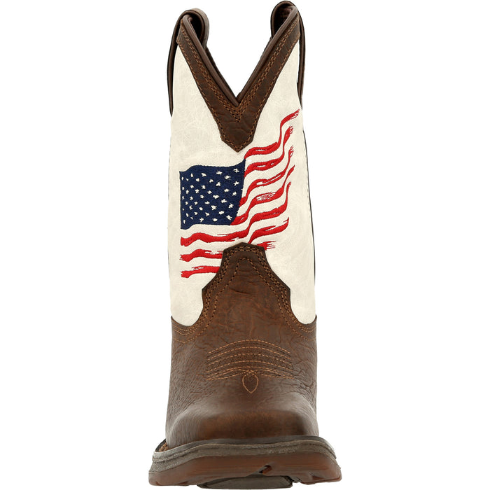 Durango Youth Unisex Lil Rebel Pull Up Flag Bay Brown/White Leather Cowboy Boots