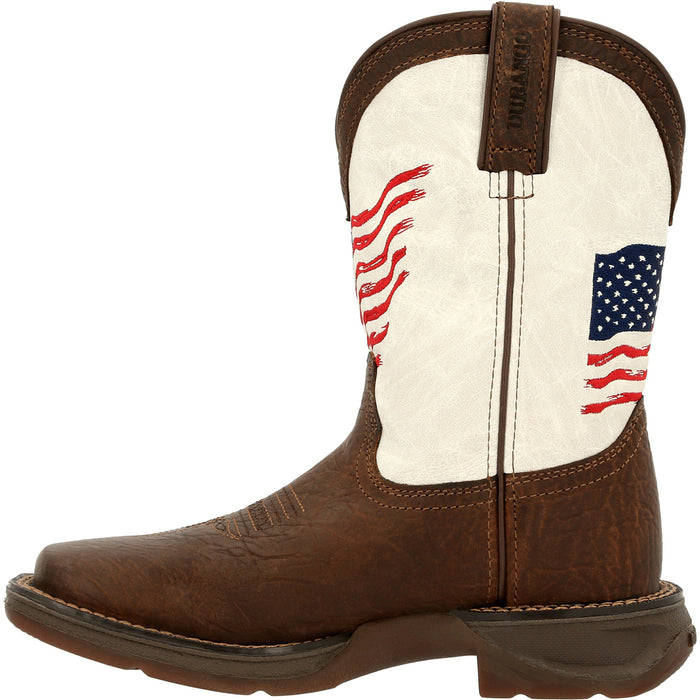 Durango Youth Unisex Lil Rebel Pull Up Flag Bay Brown/White Leather Cowboy Boots